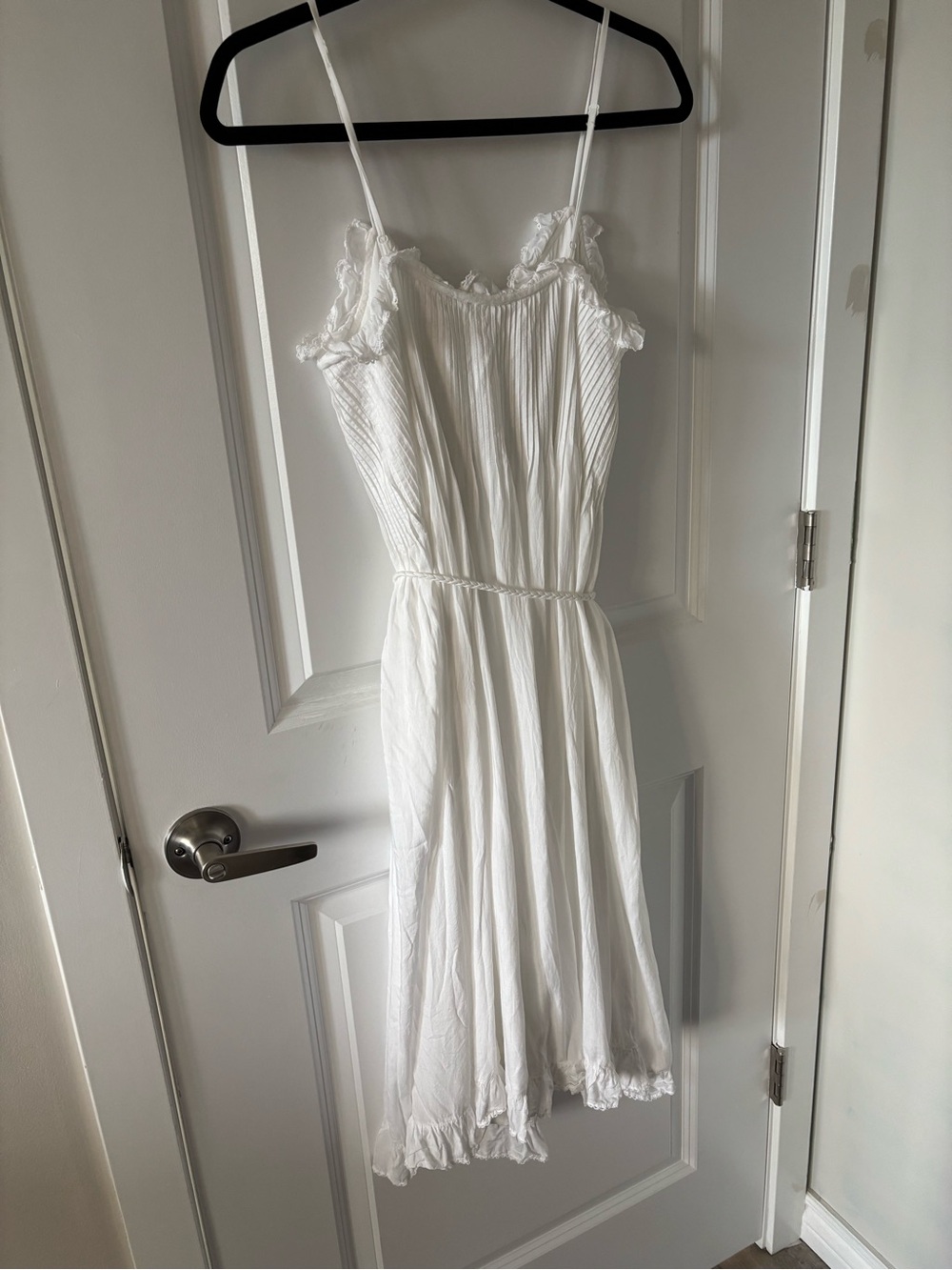 Wilfred White Pleated Lace-Trim Dress